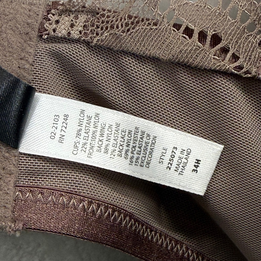 Paramour Women Brown Lace Trim Underwire Bra 34H 225073 New With Tags - Picture 6 of 9